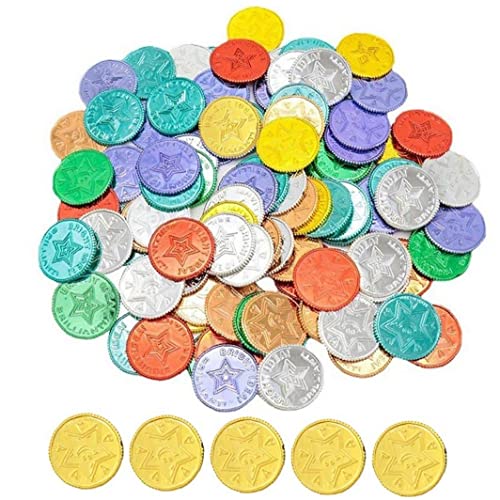 プラスチック金貨 100個 カラフルな偽のお金のおもちゃのコイン 子供用 海賊 トレジャーハント ゲーム コイン 子供用 ゲーム 誕生日パーティー