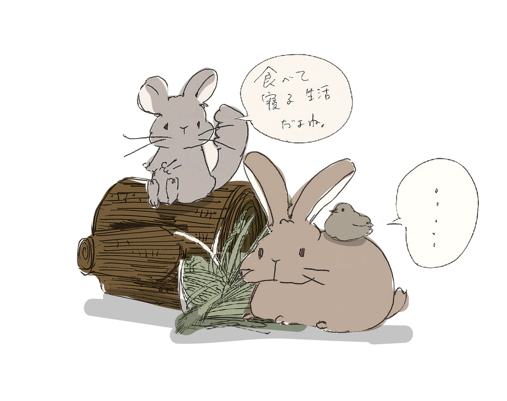 チンチラとうさぎとうずらのイラスト ４コマ漫画と日常