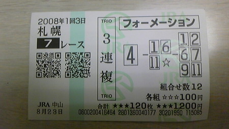 今日当てた馬券