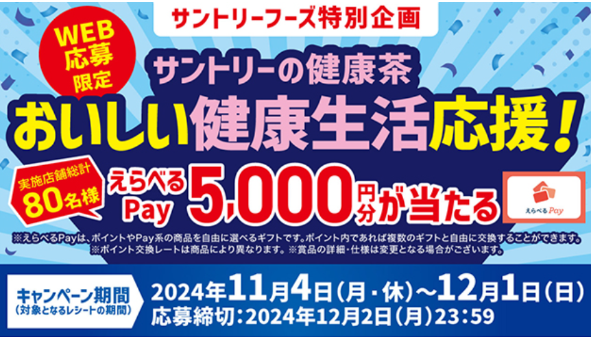 対象チェーン×サントリーフーズ サントリーの健康茶 おいしい健康生活応援!キャンペーン