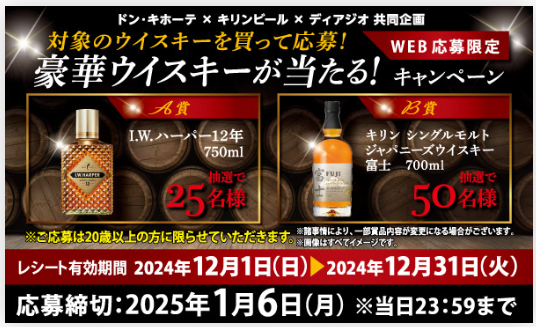 ドン・キホーテ×キリンビール×ディアジオ 共同企画 豪華ウイスキーが当たる!キャンペーン