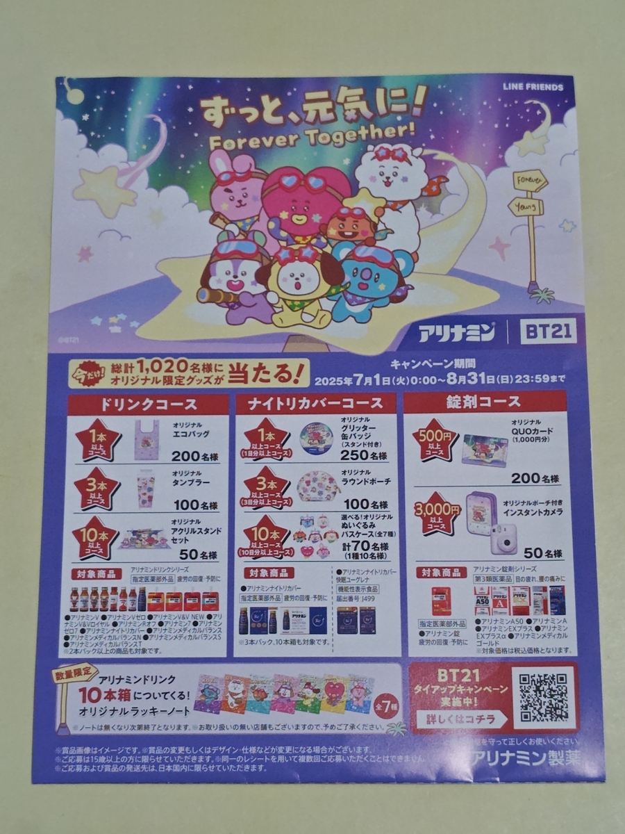 アリナミンBT21instax mini12&オリジナルポーチ付き　未使用 懸賞情報】アリナミン製薬 BT21 ずっと、元気に！ キャンペーン