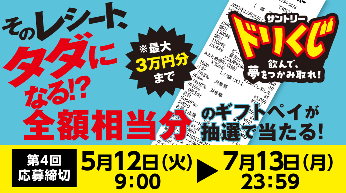 懸賞情報】第4回 そのレシートがただになる！？サントリードリくじ