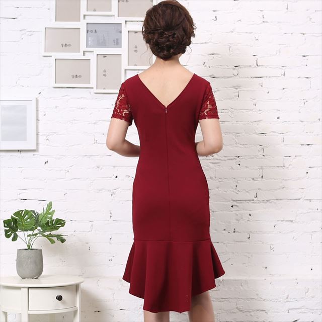 ウエスト透けレースマーメイドミニワンピース ウエスト透けレースマーメイドミニワンピース