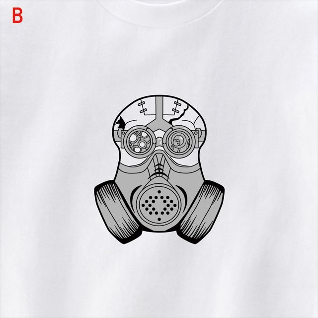 スチームパンクスカルマスクプリントTシャツ