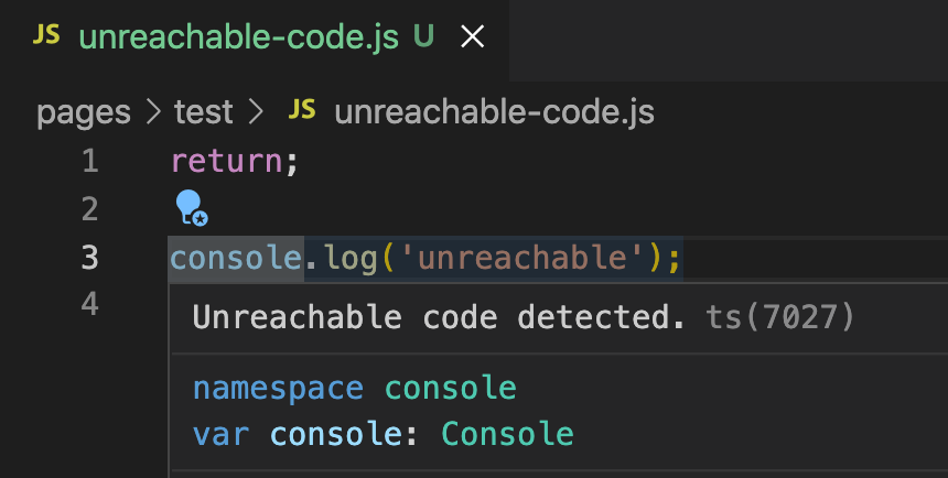 到達不可能コードはESLintが検知
