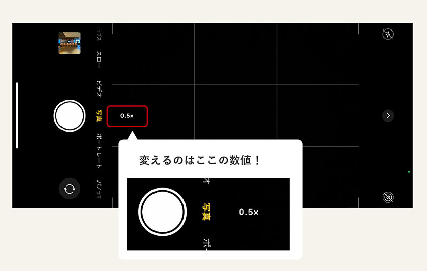 iPhone搭載の標準カメラで広角設定した図