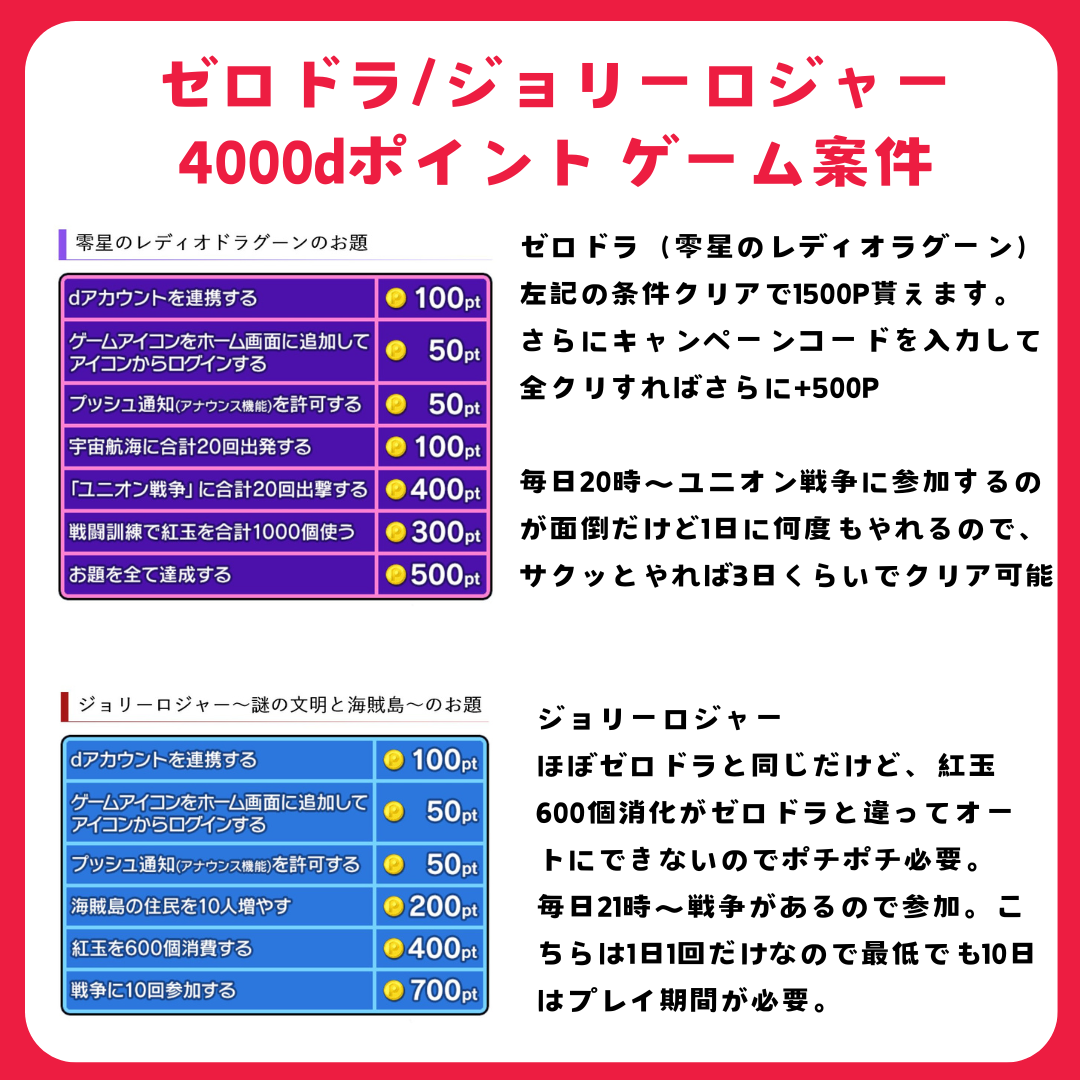 dポイント獲得 零星のレディオドラグーン（ゼロドラ）とジョリーロジャーのポイ活ゲーム案件攻略【キャンペーンコードあり】 - ポイント投資の攻略ブログ