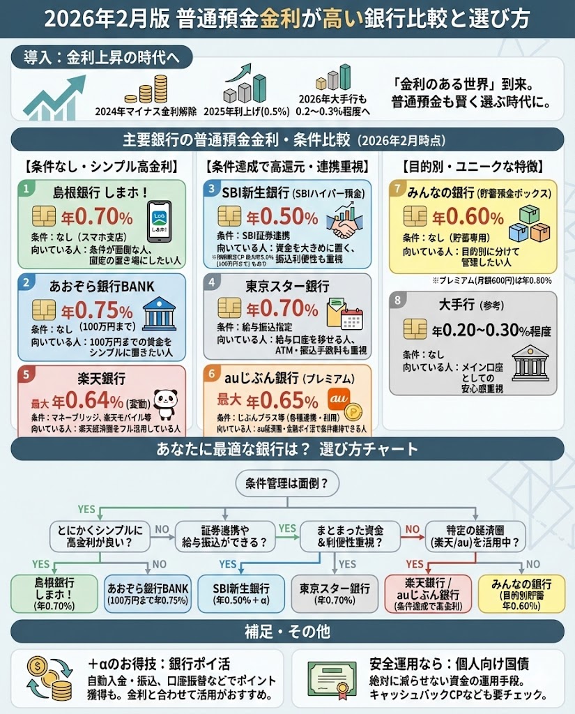 2026年2月】普通預金の金利が高い銀行のランキングと条件を比較