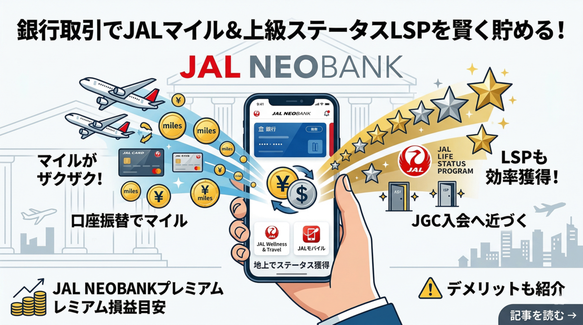 JAL NEOBANKとは？JALマイルの貯め方、LSP、プレミアムの損益目安を