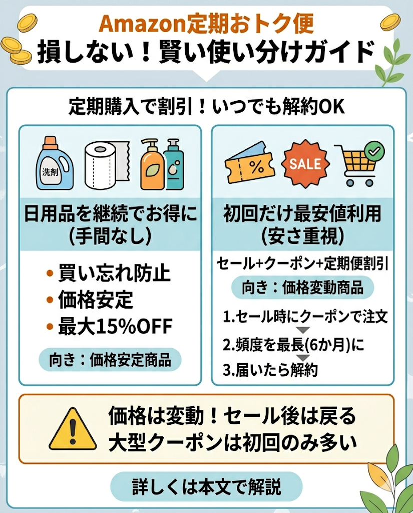 Amazon定期おトク便は1回だけでも使える？お得な使い方と注意点を解説