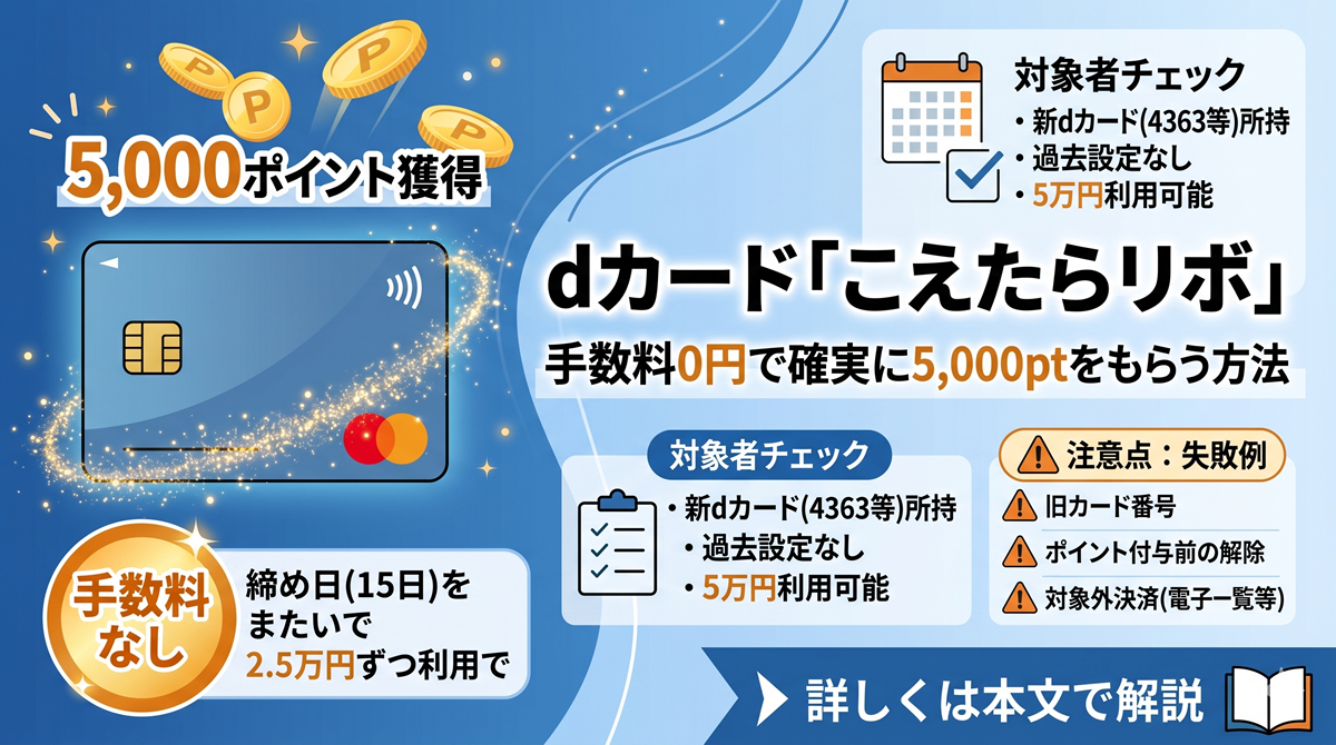 dカード「こえたらリボ」5,000ポイントのやり方｜旧カード切替・対象外 
