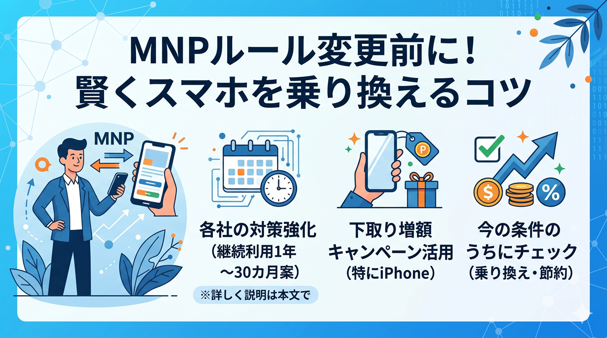MNPホッピング規制はどうなる？最長1年の特典分割・短期解約料・注意点