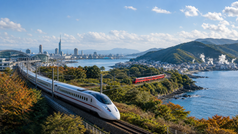 博多から西九州へ列車で周遊するイメージ