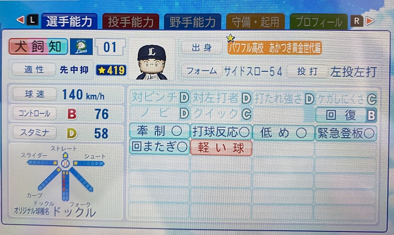 犬飼知三郎（パワプロ2022再現選手）ドカベン プロ野球編