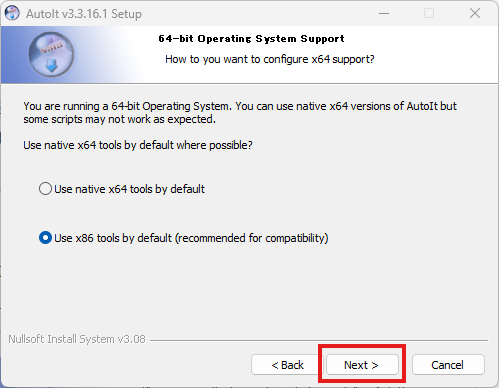 AutoItのx64/x86の選択画面
