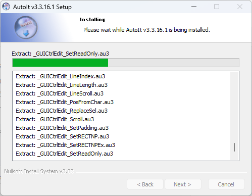 AutoItインストール中の画面