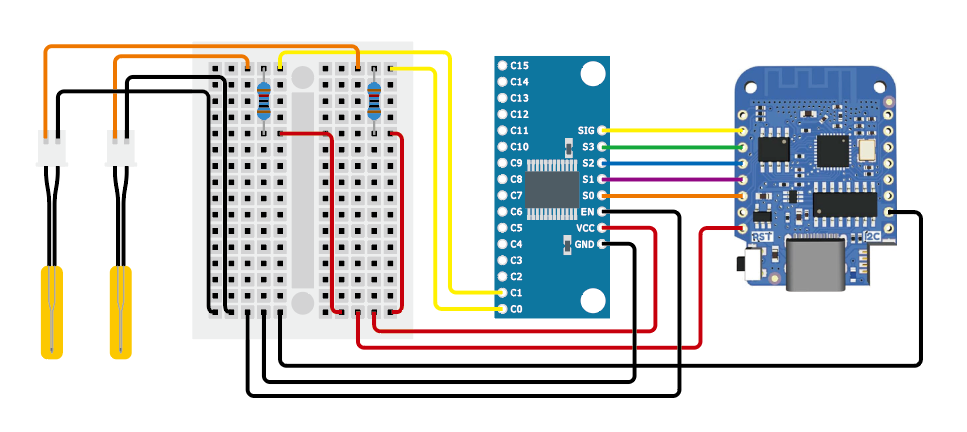 ESP8266と、CD74HC4067と、サーミスタと。 - 中央線に乗らなくなった