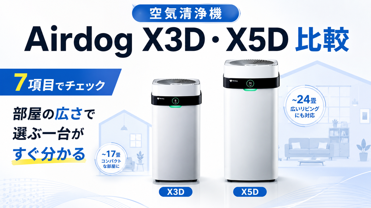 Airdog空気清浄機X3DとX5Dを7項目で比較！部屋の広さで選ぶ一台がすぐ 