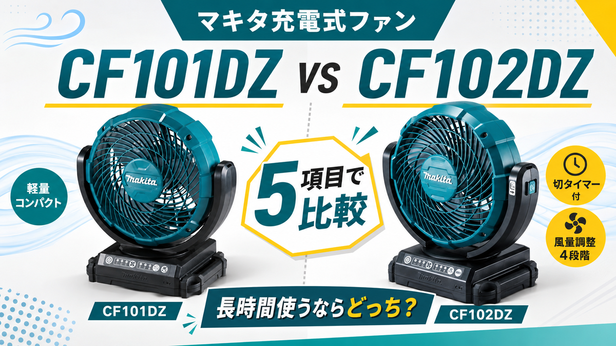 マキタ充電式ファンCF101DZとCF102DZを5項目で比較！長時間使うなら