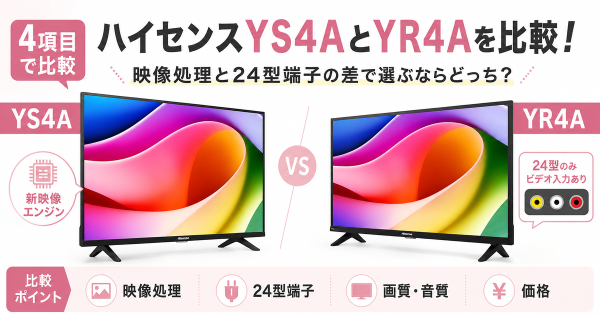 ハイセンスYS4AとYR4Aを4項目で比較！映像処理と24型端子の差で選ぶ