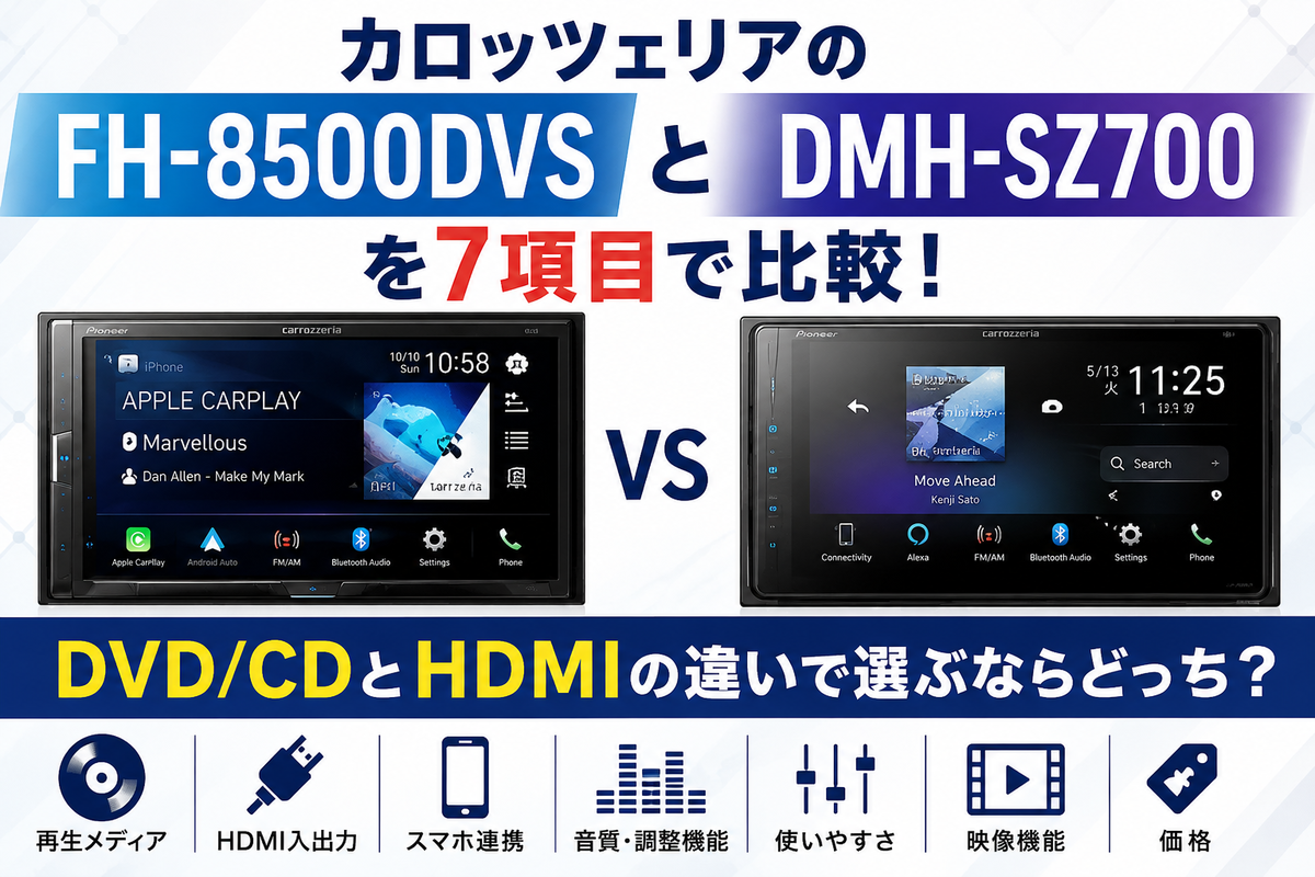 カロッツェリアのFH-8500DVSとDMH-SZ700を7項目で比較！DVD/CDとHDMIの