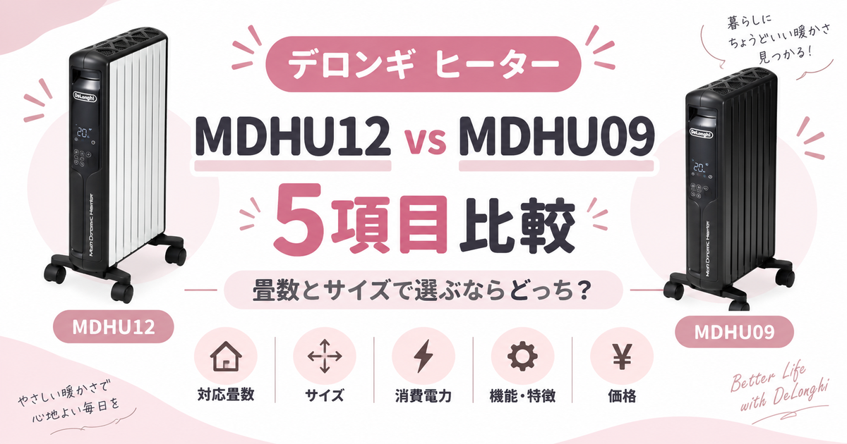 デロンギ ヒーターMDHU12とMDHU09を5項目比較！畳数とサイズで選ぶなら