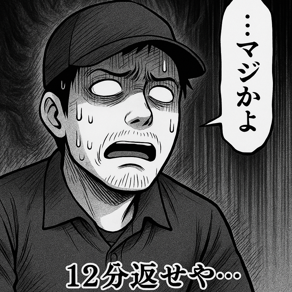 虚無の白目になっている配達員のイラスト