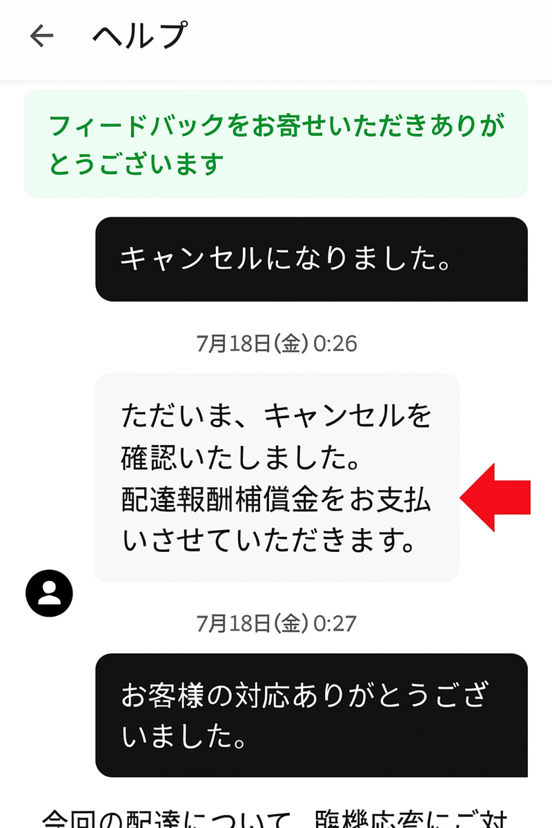 店舗外観を撮影して到着証跡を残す配達員のイラスト