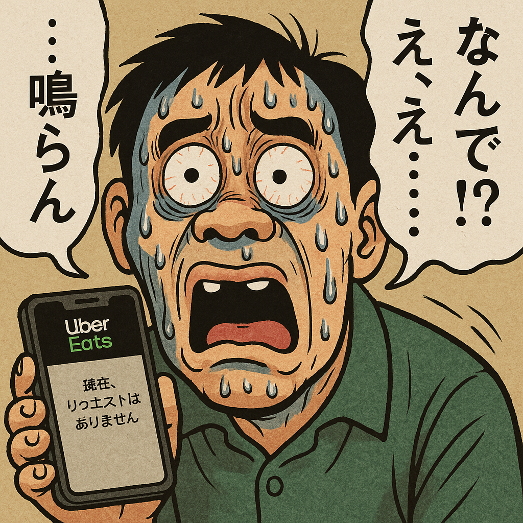 無音のスマホ画面に焦る配達員のイラスト