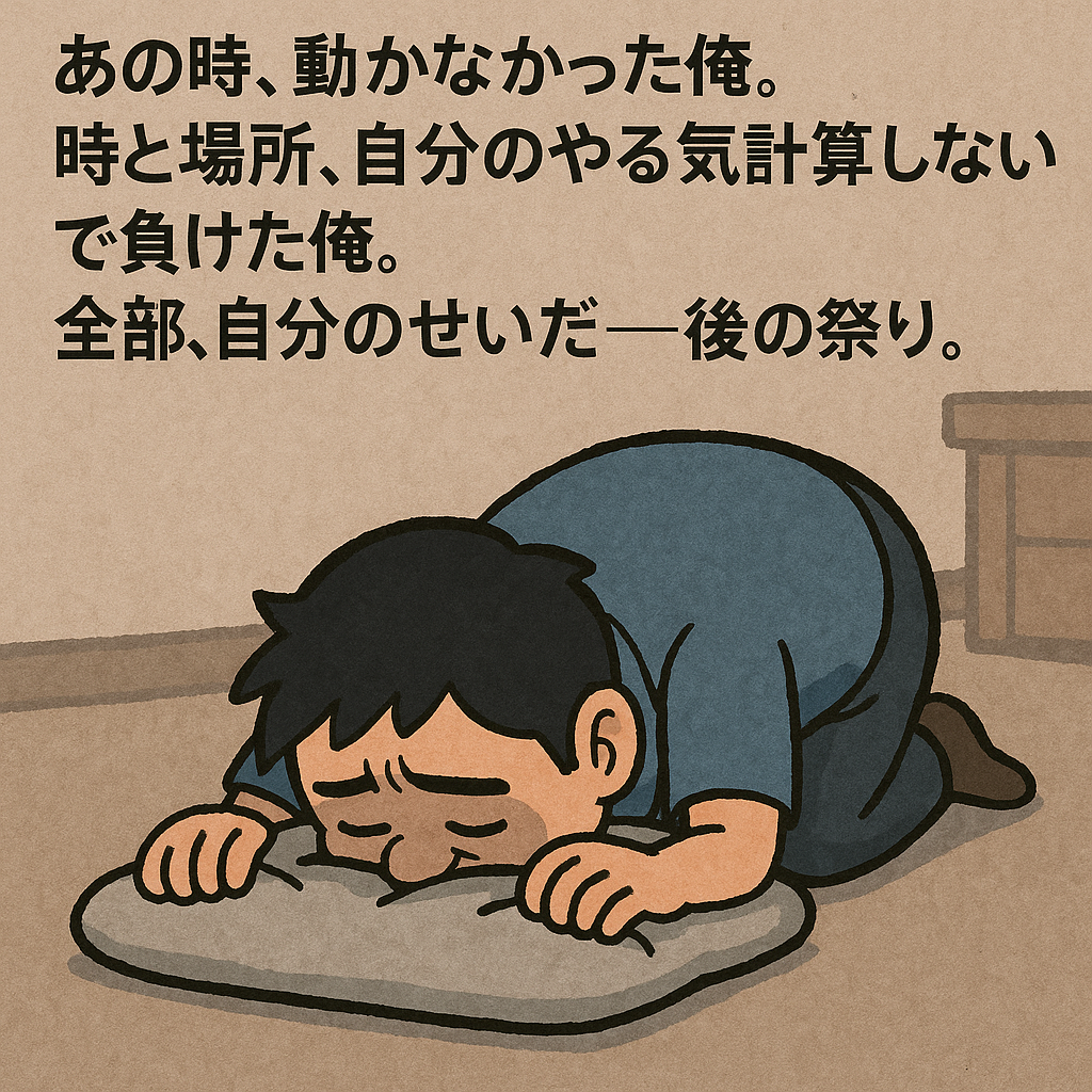 ベンチに座り込み夜明けを見つめる配達員のイラスト