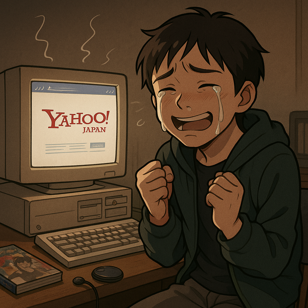 Yahoo!のトップページが表示されて喜ぶイラスト