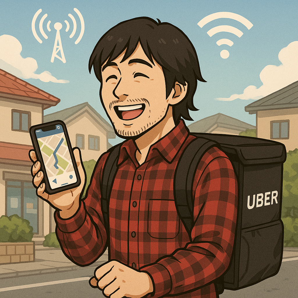 スマホの地図アプリで配達ルートを見るギグワーカーのイラスト