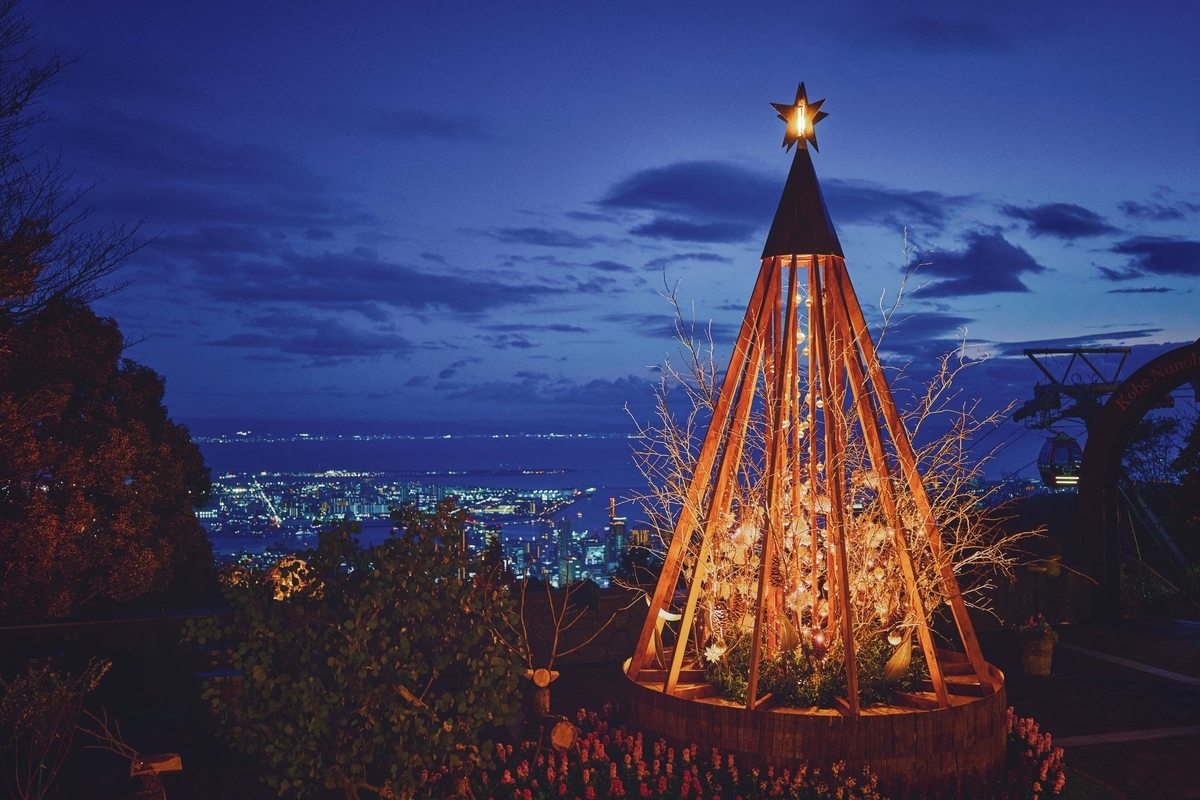 夜景と「クリスマスタワー」を望む一枚。点灯後のフォトスポットとして人気（PR TIMES掲載画像）