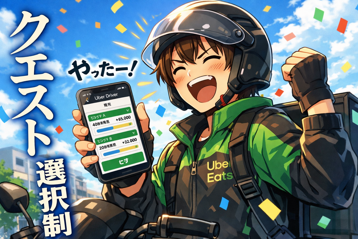Uber Driverアプリの『機会』で週次日跨ぎクエストを選択する配達員