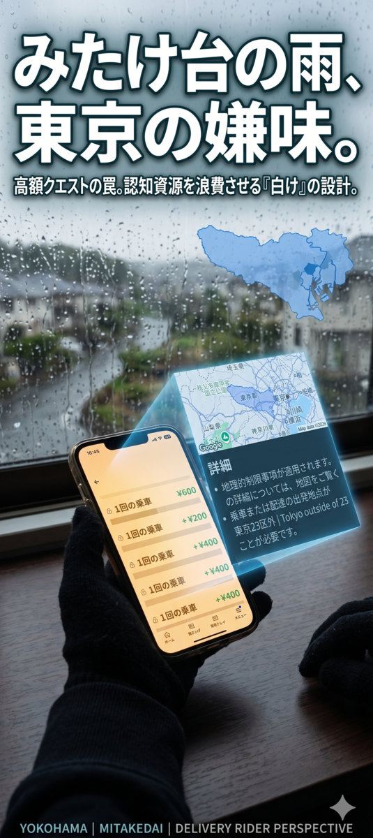 雨の中、みたけ台の拠点でスマホを見て