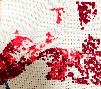 構図をもとに赤から刺し進めていく様子