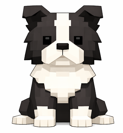 手直し前のボーダーコリーの画像。細かくみると影や色合いが細かく描写されている。