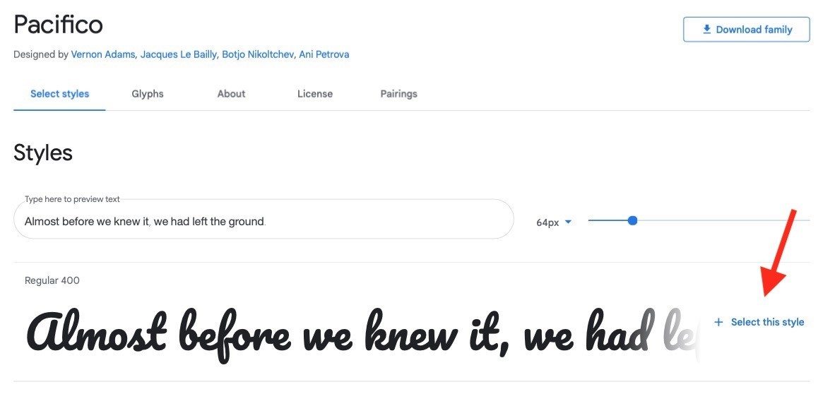 グーグルフォントの Pacifico