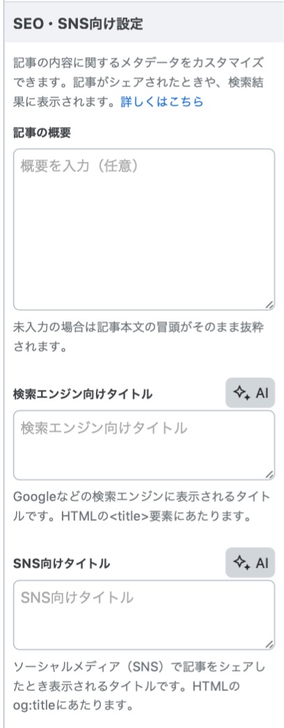 記事の概要、検索エンジン用タイトル、SNS用タイトル