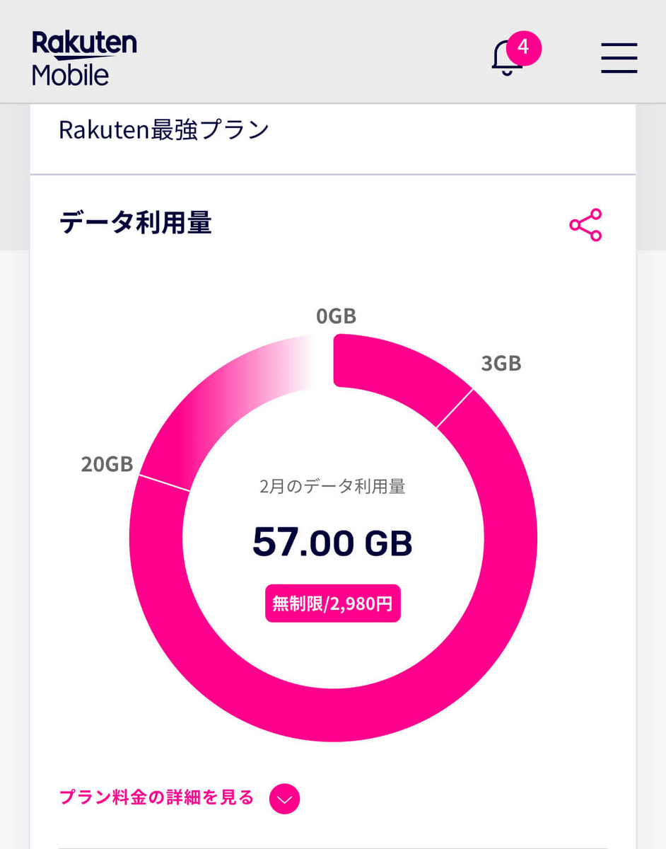 楽天モバイル:今月の利用状況
