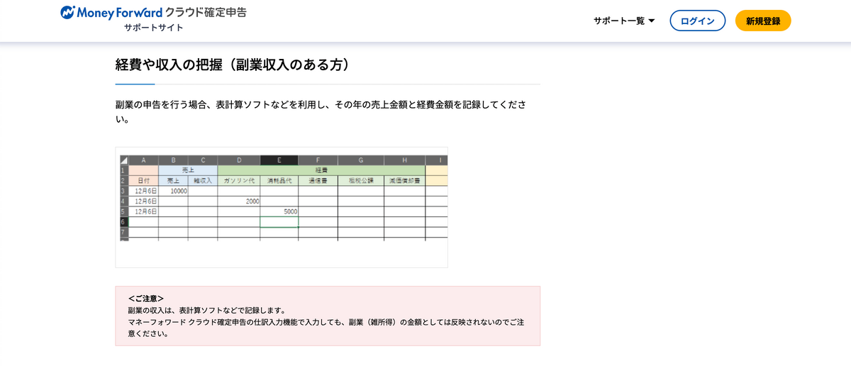 副業収入の明細はエクセルなどで別管理