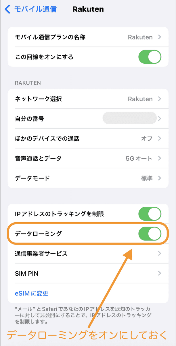 データローミングをオンにする