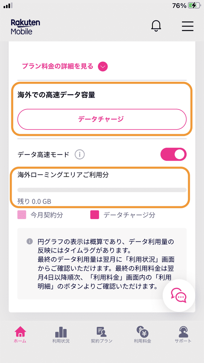 海外ローミングの２GBを使い切った状態