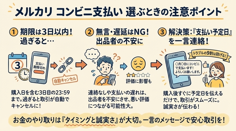 メルカリ「コンビニ支払い」メッセージ完全ガイド｜信頼される例文とNG