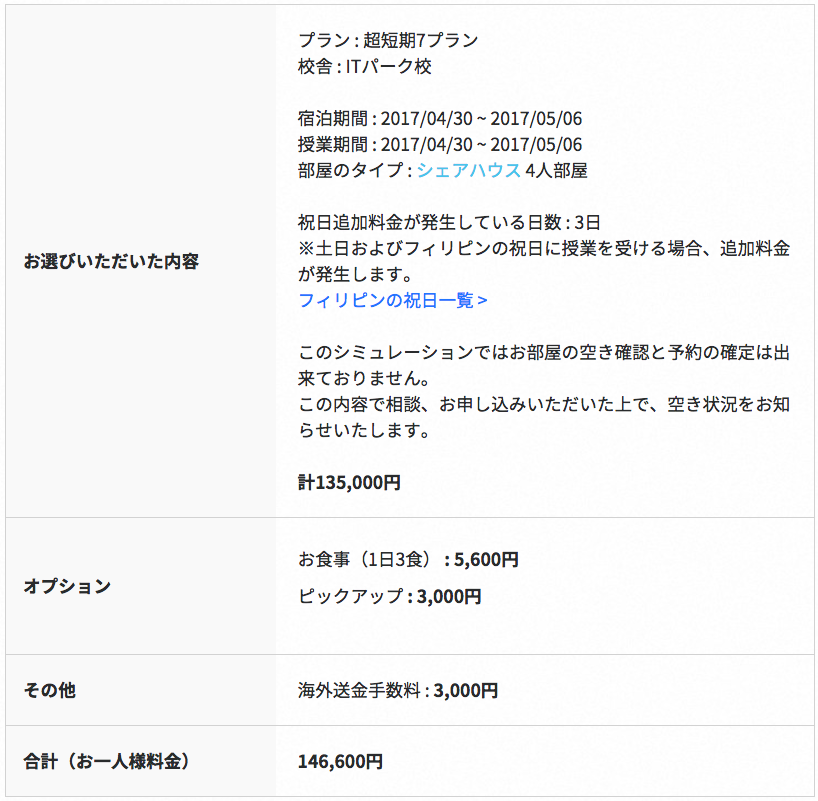 QQ 留学費用シミュレーション結果