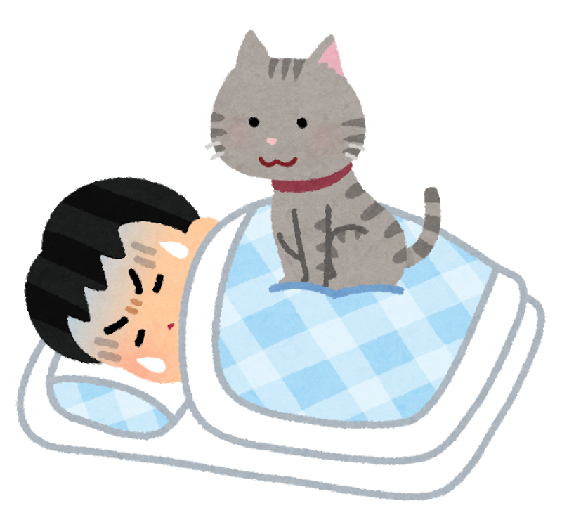 Pet cat omoi sleep man