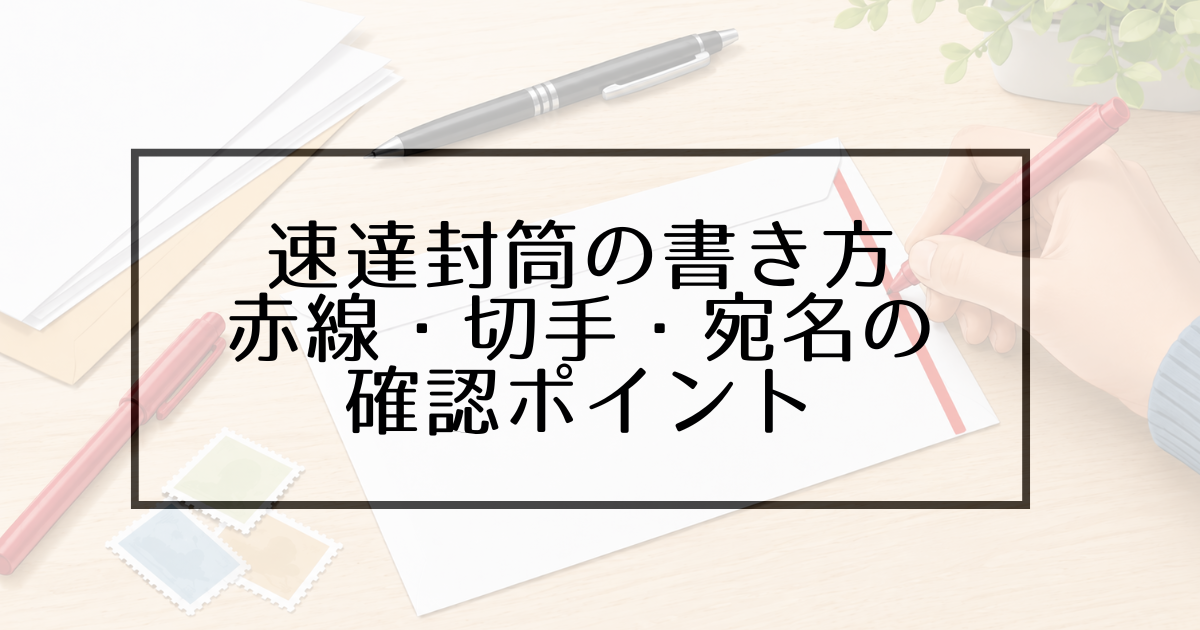 速達封筒の書き方|赤線の位置・ボールペン・切手料金まで解説 - ちょこっと解決ラボ|暮らしの気になるアレコレ
