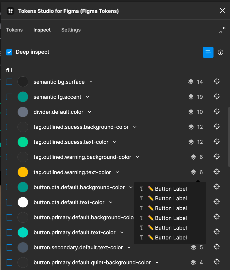 Tokens Studio for FigmaのInspect機能（Tokens Studio for Figmaの公式ドキュメントより引用）