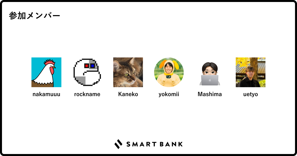 参加したメンバー（nakamuuu, rockname, Kaneko, yokomii, Mashima, uetyo）